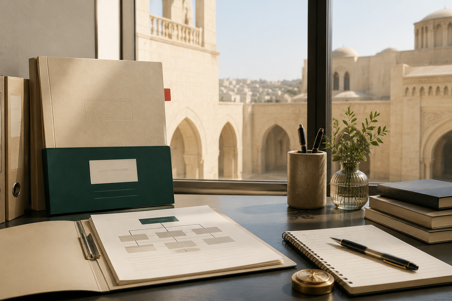 Muscat business setting with realistic company formation documents