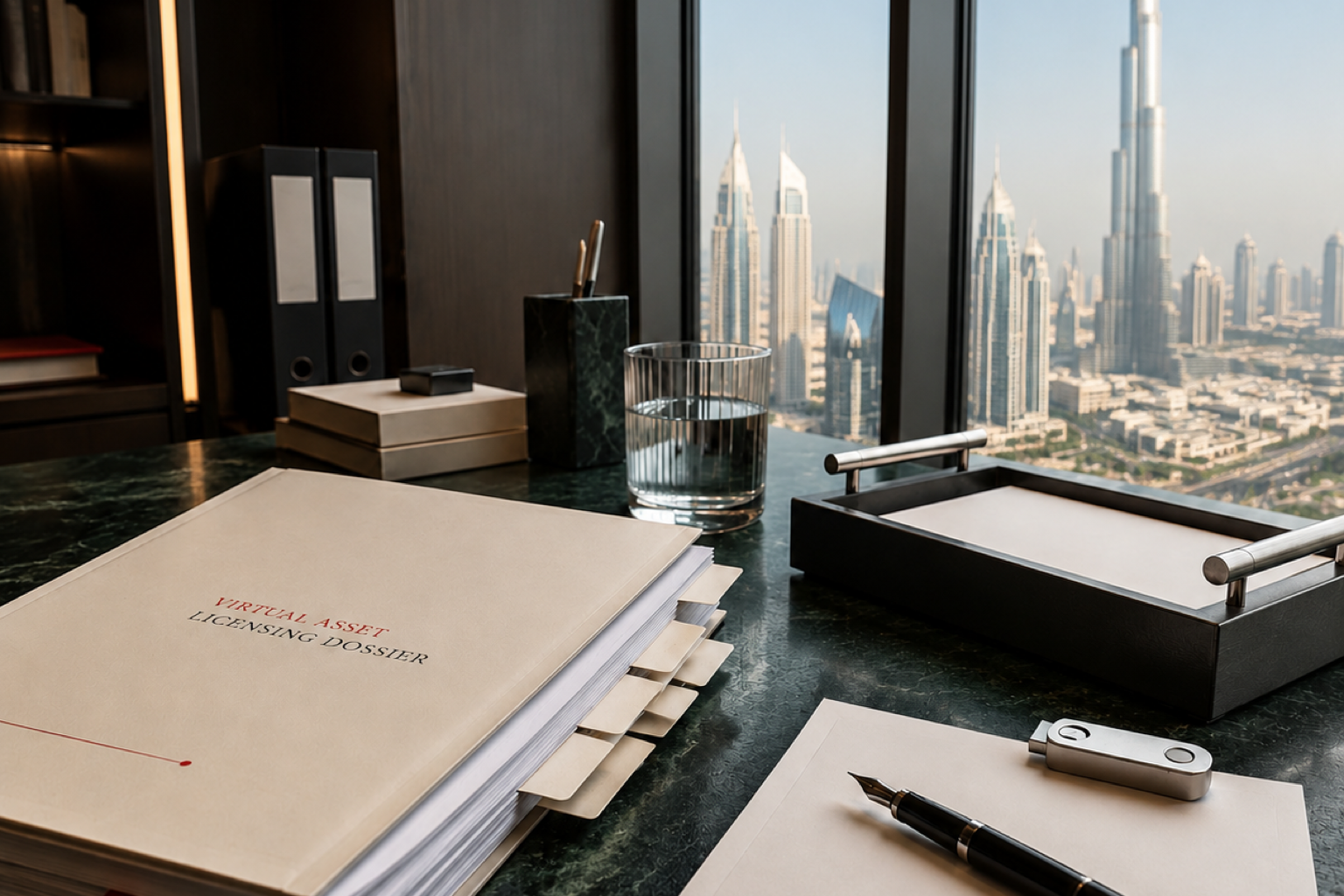 Dubai business district and a realistic virtual-asset licensing dossier